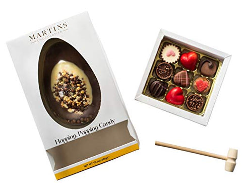 Martins Chocolatier Thick Luxury Easter Egg With Popping Candy, Honey Comb And Crisp pearls Set In A White Chocolate Halo