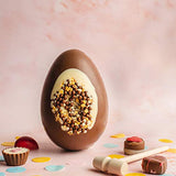 Martins Chocolatier Thick Luxury Easter Egg With Popping Candy, Honey Comb And Crisp pearls Set In A White Chocolate Halo