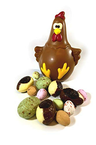 Martins Chocolatier Luxury Exquisite Handmade  Milk Chocolate Hen with an assortments Of Mini Filled Easter Eggs  - Easter Chocolate