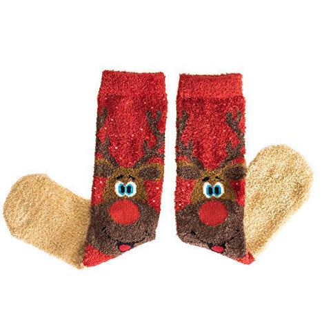X 5 Pairs Christmas Socks | Reindeer Fluffy Xmas Socks Family Set | Winter Socks | Christmas Stocking Filler | Christmas Secret Santa Gift for Women, Men