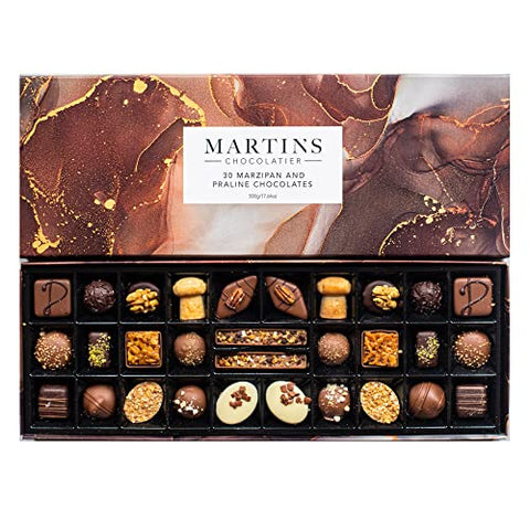 Martins Chocolatier Marzipan and Praline Collection Chocolate Gift Set - 30 Handmade Chocolates - 15 Chocolate Flavours Box of Chocolates | Chocolate Gift |