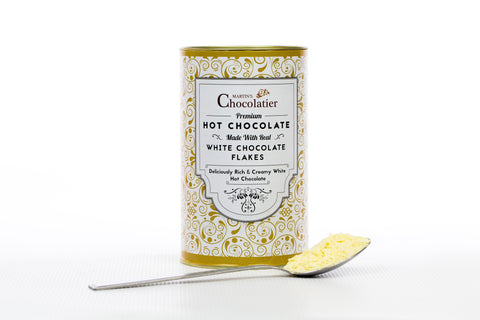 Martins Chocolatier White Hot Chocolate Drinking Chocolate Made from Real Belgian Chocolate Flakes - 300g Tin